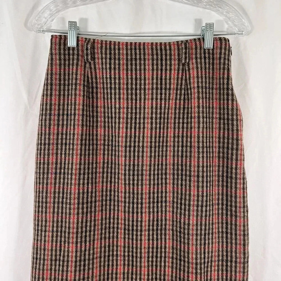 Liz Sport Wool Blend Skirt Women's 10 Brown Plaid Lined Side Zip Back Slit - Picture 2 of 9